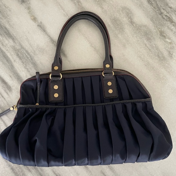 MZ Wallace Navy Bedford Bea Pleated Satchel Bag EUC w/ neutral lining. AWESOME - Picture 15 of 16